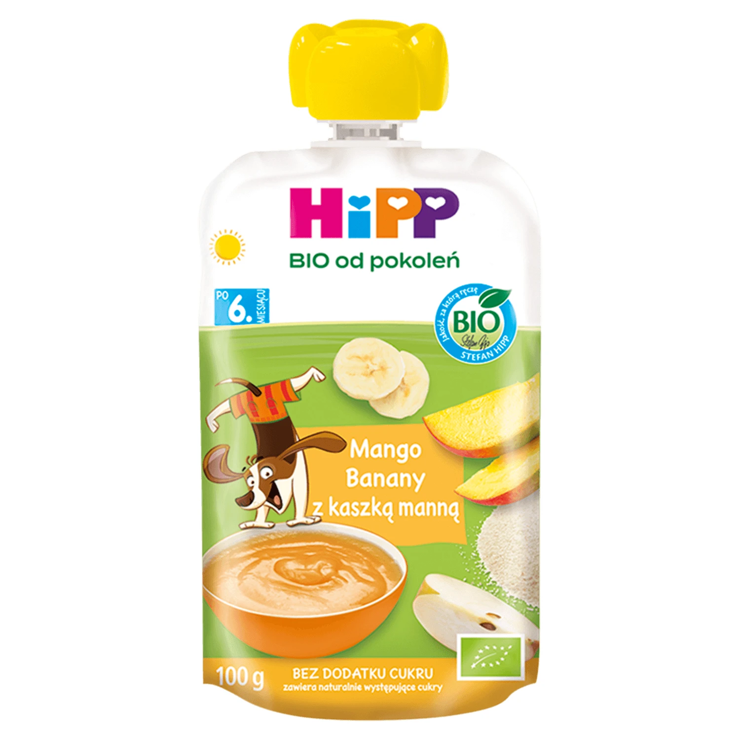 HiPP, mousse de fructe, mango și banane cu semolă, după 6 luni, 100 g