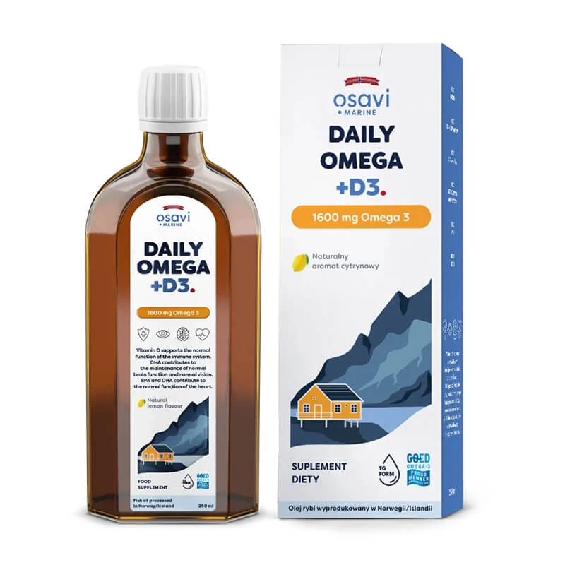 Osavi Marine Daily Omega 3 + D3, aromă naturală de lămâie, 250 ml