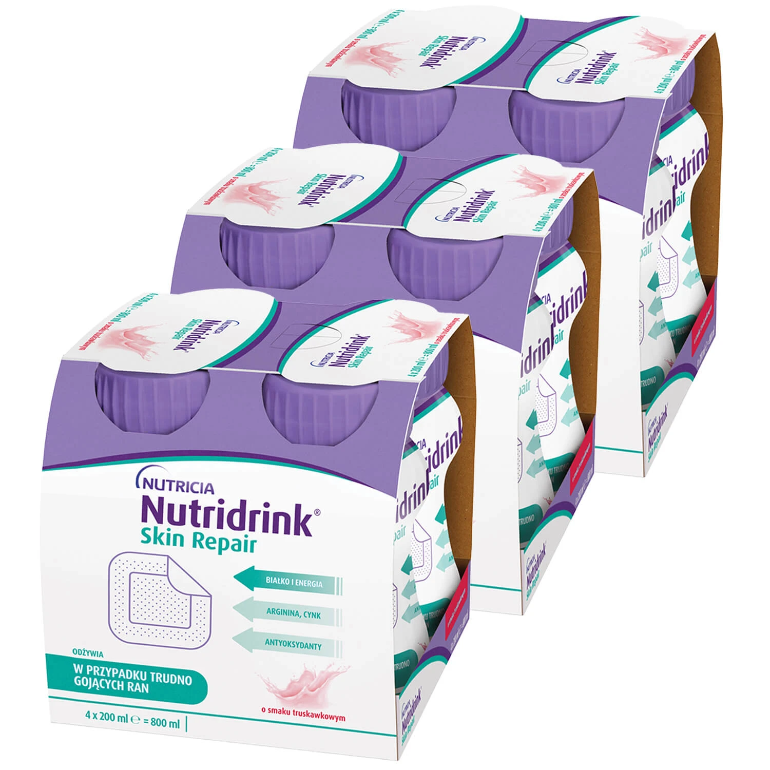 Set Nutridrink Skin Repair, preparat nutritiv, aromă de căpșuni, 12 x 200 ml