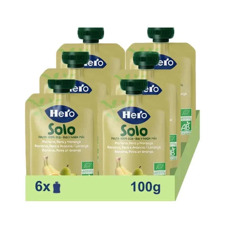 Hero Baby Pack Eco Sachets Doar banane, pere și portocale, 6 X 100 grame