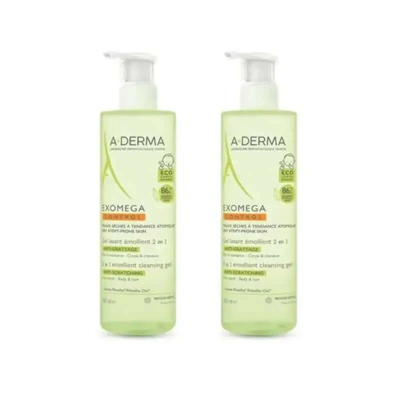 A-Derma Exomega Gel de curățare 2 în 1, 2X500 Ml