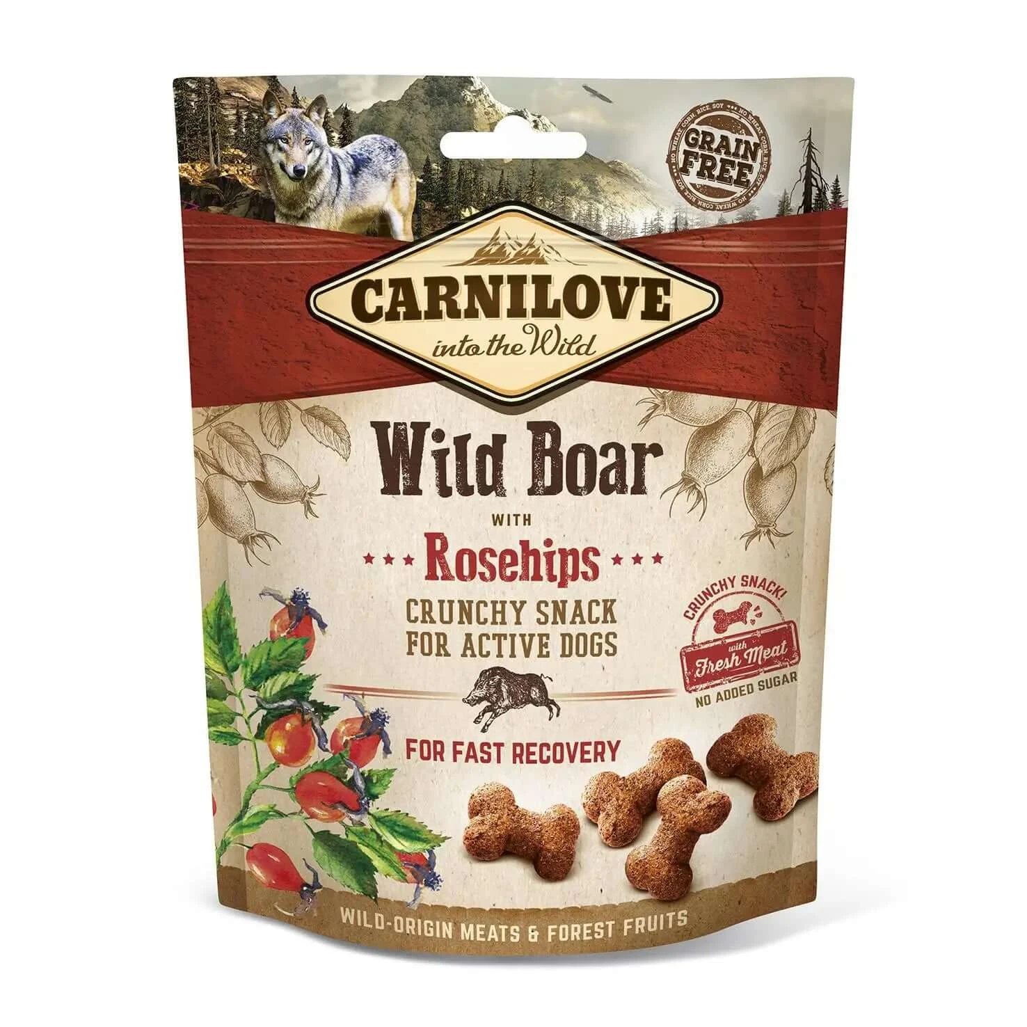 Carnilove Canine Crunchy Snack Jabali Rose Hip Snack 6X200Gr, gustare pentru câini