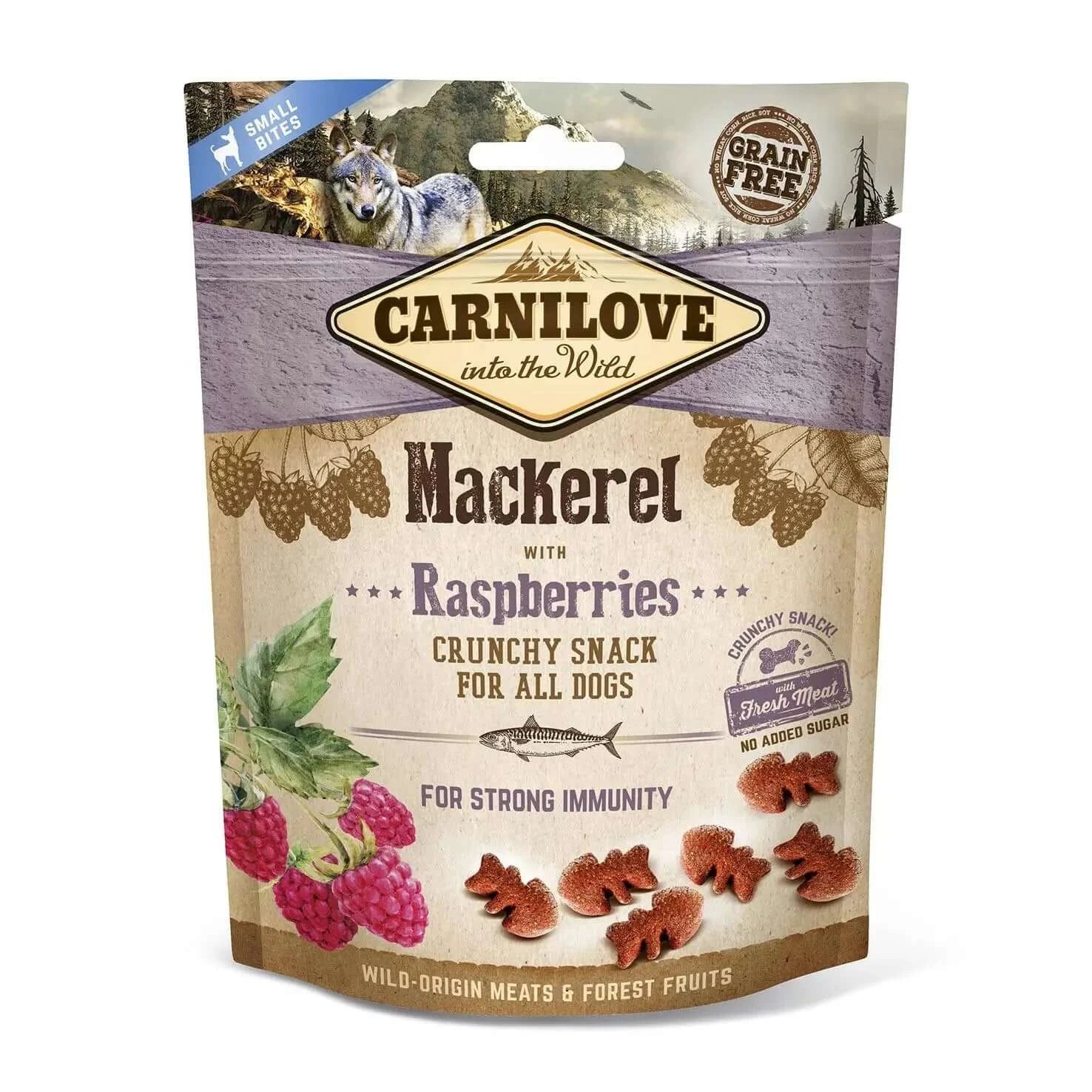 Carnilove Canine Crunchy Snack Macrou zmeură 6X200Gr, gustare pentru câini