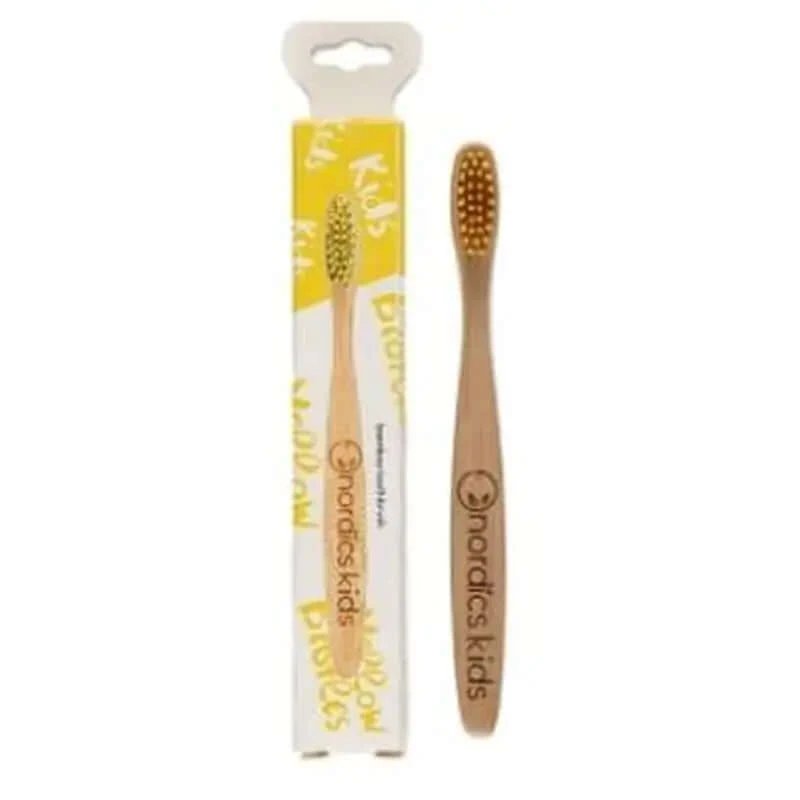 Periuță de dinți din bambus pentru copii Nordics Oral Care - galben