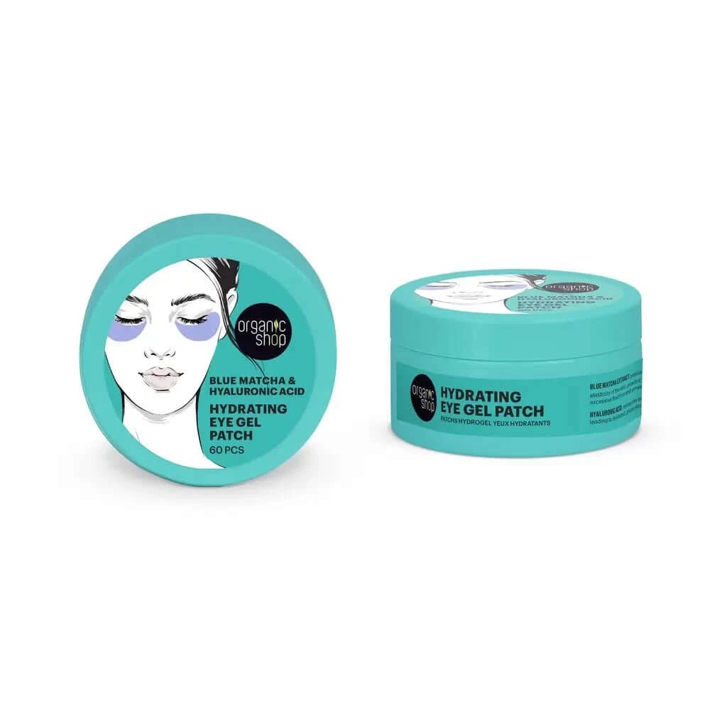 Organic Shop Plasturi de gel hidratant pentru ochi cu matcha albastră și colagen, 60 buc