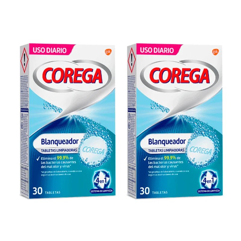 Corega Duplo Whitening Tablete de curățare pentru albire, 2 x 30 buc.