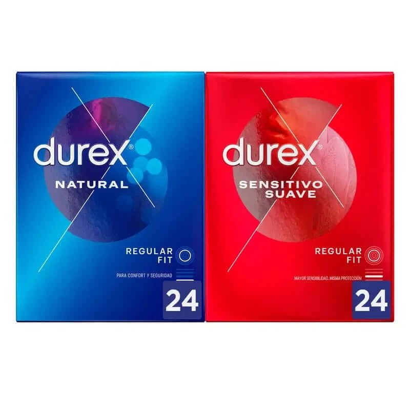 Pachet prezervative Durex Natural Plus, 24 unități + Sensitive Soft, 24 unități