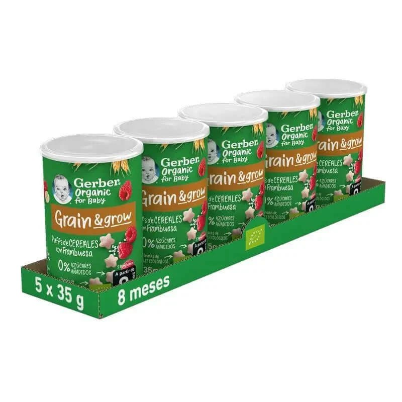 GERBER Organic Raspberry Cereal Snack Pack , 35g x 5 unități