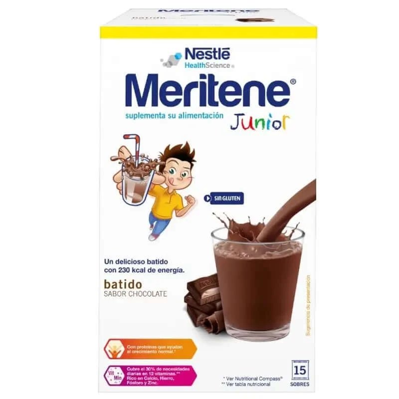 Meritene Junior Shake cu aromă de ciocolată, 15 pliculețe