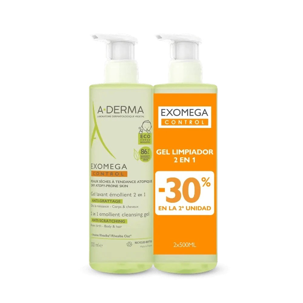 A-Derma Exomega Control Gel de curățare emolient 2-1 Anti-Iritare 2 X 500 Ml