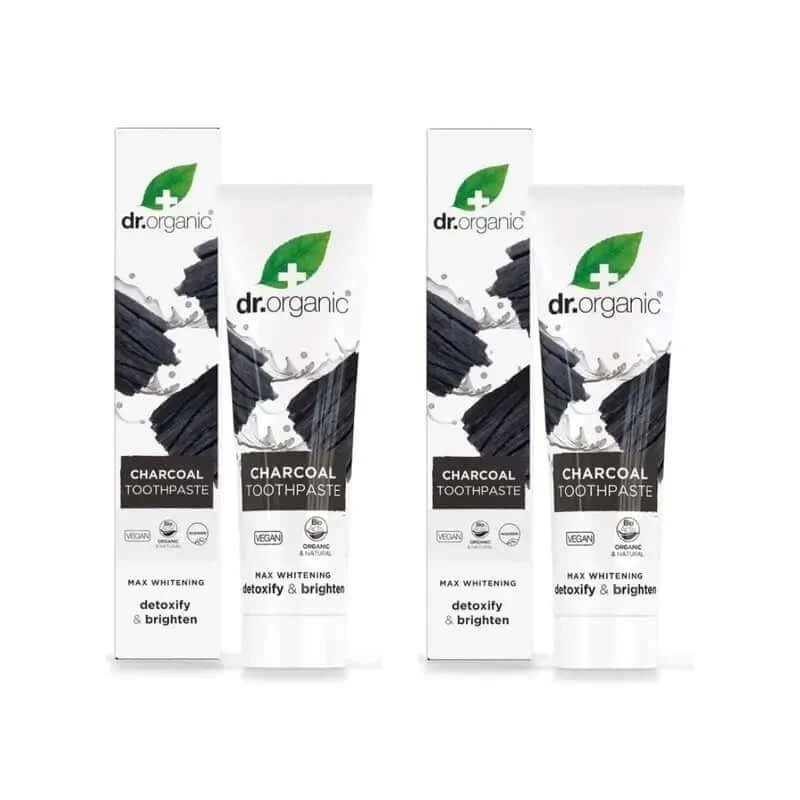 Pastă de dinți cu carbon activ Dr.Organic Pastă de dinți pentru albire, 2X100 Ml