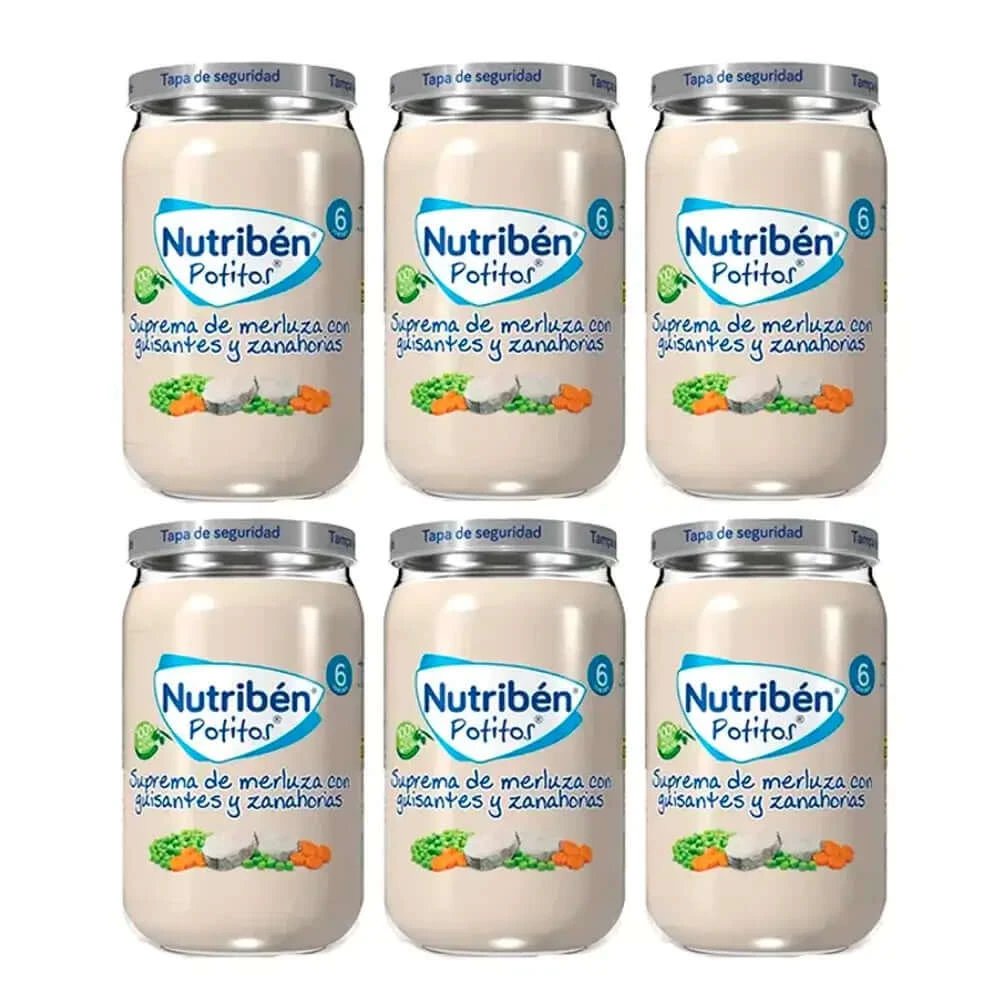 Nutriben Potito Supreme de merluciu cu mazăre și morcovi , 6 x 235 grame