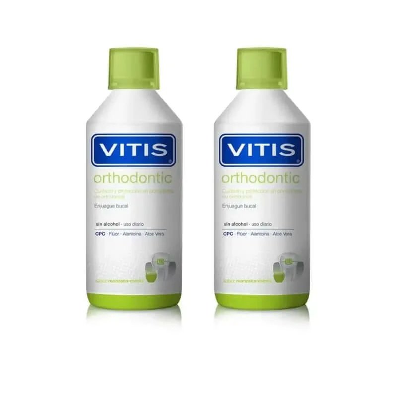 Vitis Orthodontic Apă de gură cu aromă de mere și mentă, 2X500 Ml
