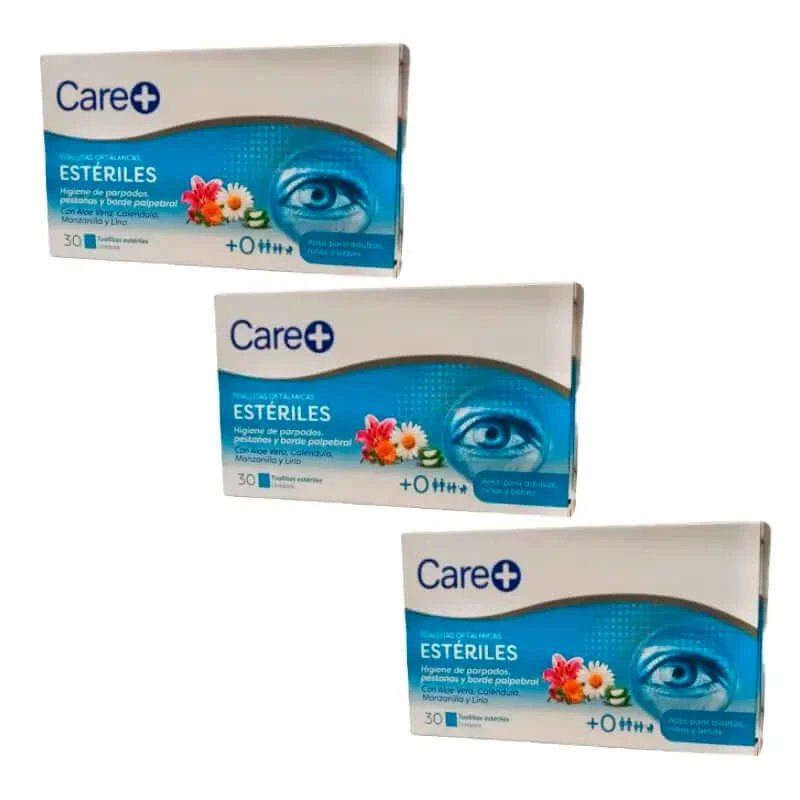 Care+ Șervețele oftalmice sterile, pachet 3 x 30 unități
