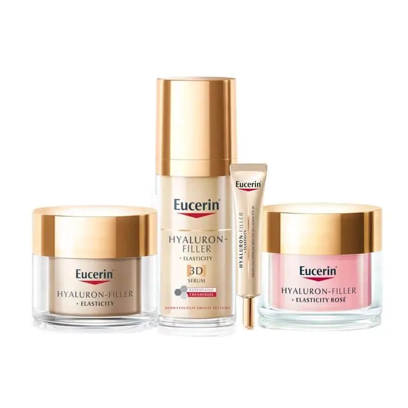 Eucerin Hyaluron-Filler Pack + ser de elasticitate, cremă de noapte, de zi Rosé Fp30 și cremă de ochi