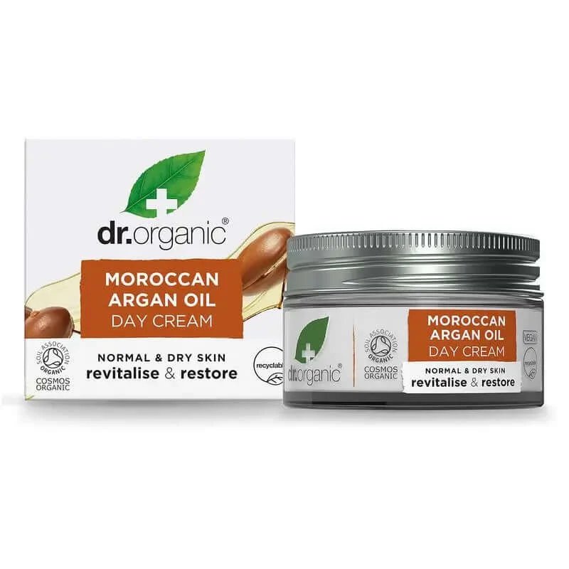 Crema de zi cu ulei de argan Dr.Organic pentru piele normală până la uscată, 50 ml