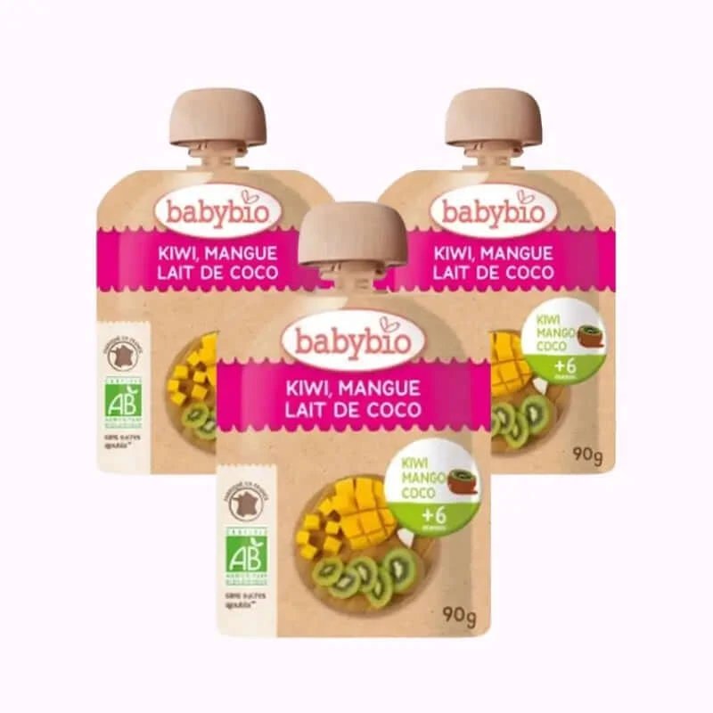 Babybio Pouch Kiwi Mango Coconut, pachet 3 x 90 g
