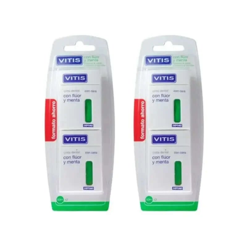Ață dentară Vitis Duplo cu fluorură și mentă, 2X50M