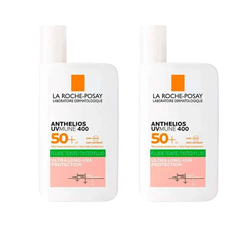 La Roche Posay Anthelios Uv-Mune 400 Oil Control Invisible Fluid SPF50+ Cu Culoare, 2x50 Ml