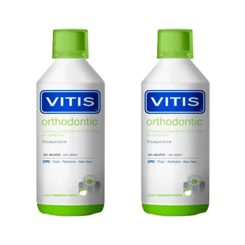 VITIS Duplo Orthodontic/orthodontic Apă de gură cu aromă de mentă și mere 2x1000 ml