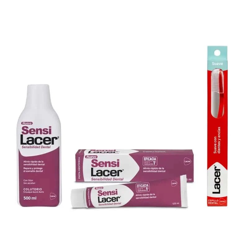 Pachet pentru dinți sensibili Lacer Sensilacer (apă de gură + pastă de dinți + periuță de dinți)