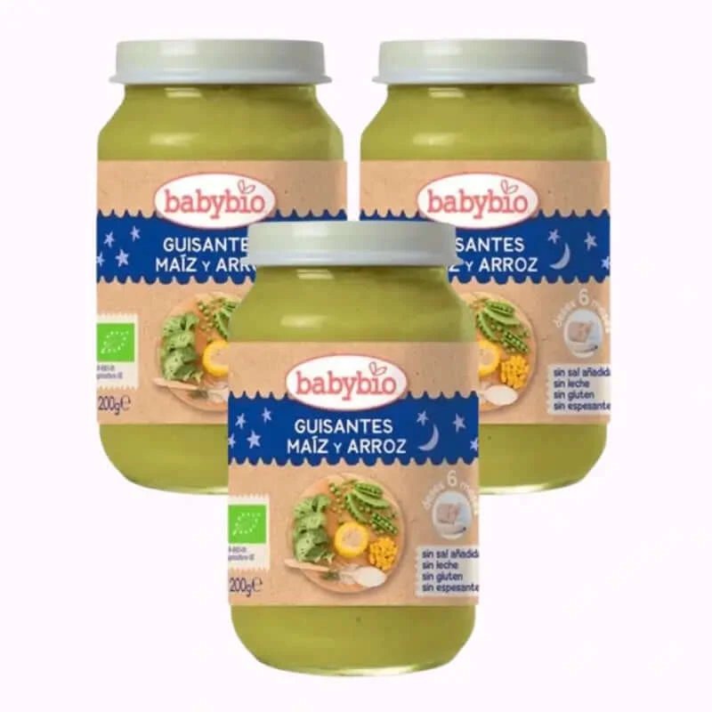 Babybio Good Night Mazăre-Maize-Riz, pachet 3 x 200 grame