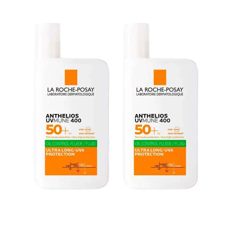 La Roche Posay Anthelios Uv-Mune 400 Oil Control Invisible Fluid SPF50+ Color Free 2x50 Ml
