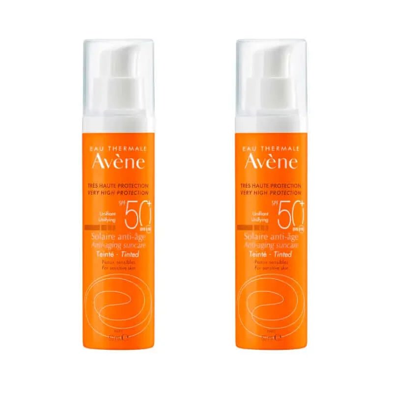 Avène Duplo Protecție solară anti-îmbătrânire Spf 50+ Culoare pentru față, 2X50 Ml