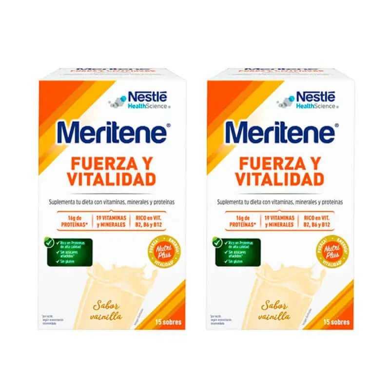 Meritene Strength & Vitality Shake cu aromă de vanilie 2x15 pliculețe, 30g