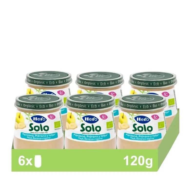 Hero Baby Pack Eco Iaurt, Mere și Banană Borcan Solo, 6 X 120 grame