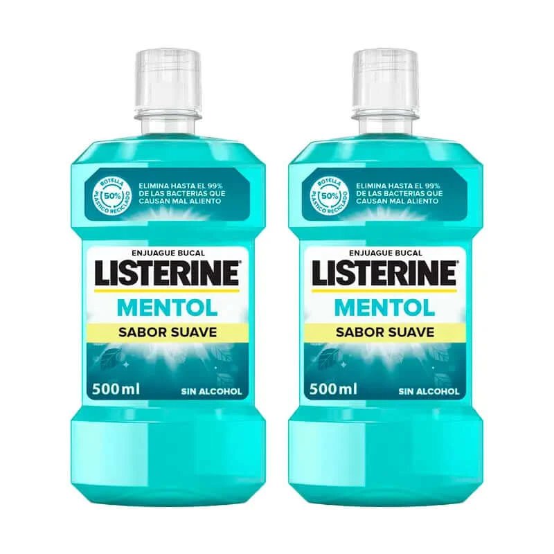 Apa de gură Listerine Duplo, aromă ușoară de mentol, fără alcool, uz zilnic, 2 x 500Ml