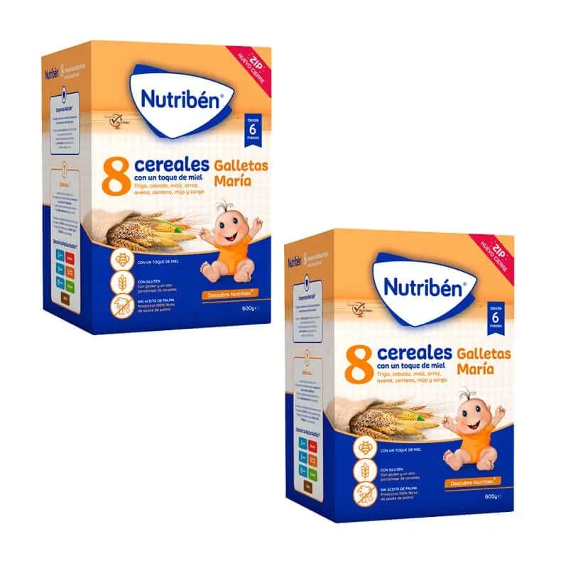 Nutriben Papilla 8 Cereale Miere Maria Cookies, 600 g x 2