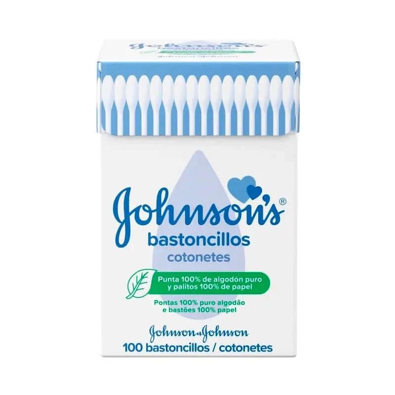Johnson's Baby Swabs pentru bebeluși, copii și adulți, cu capete din bumbac pur 100%, 1 cutie de 100 de tampoane