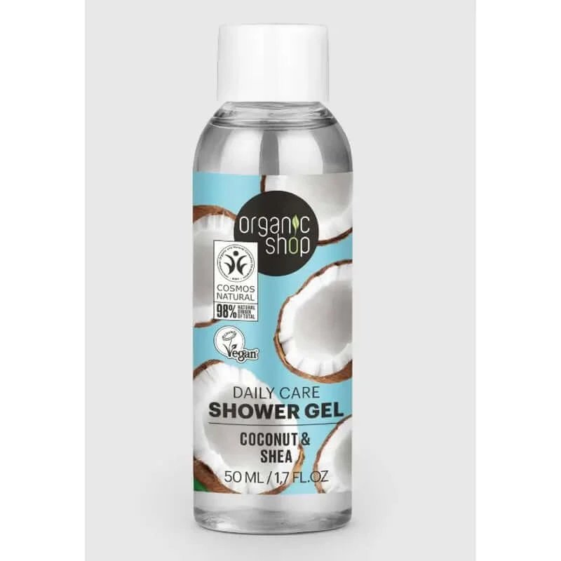 Organic Shop Gel de duș pentru îngrijire zilnică Nucă de cocos și unt de shea , 50 ml