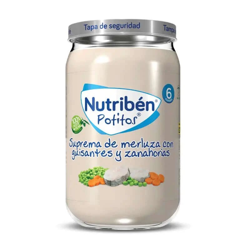 Nutribén Potito Supreme de merluciu cu mazăre și morcovi, 235g