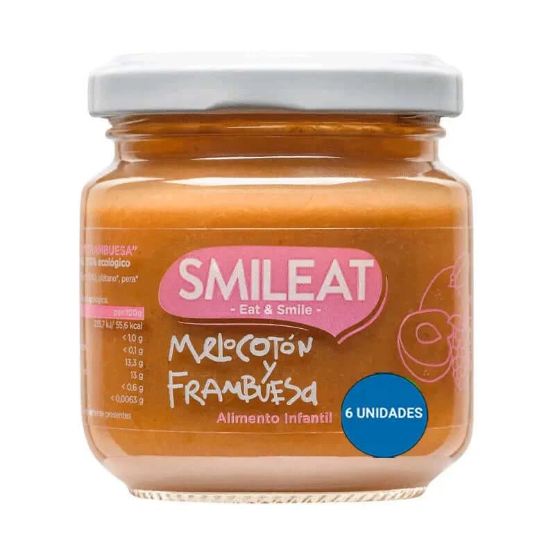 Smileat Organic Raspberry & Peach Organic Borcan mic, 6x130 Gr