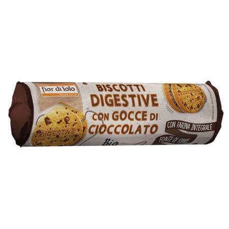 Biscuiti Bio digestivi cu picaturi de ciocolata, vegan, 250 g, Fior di Loto