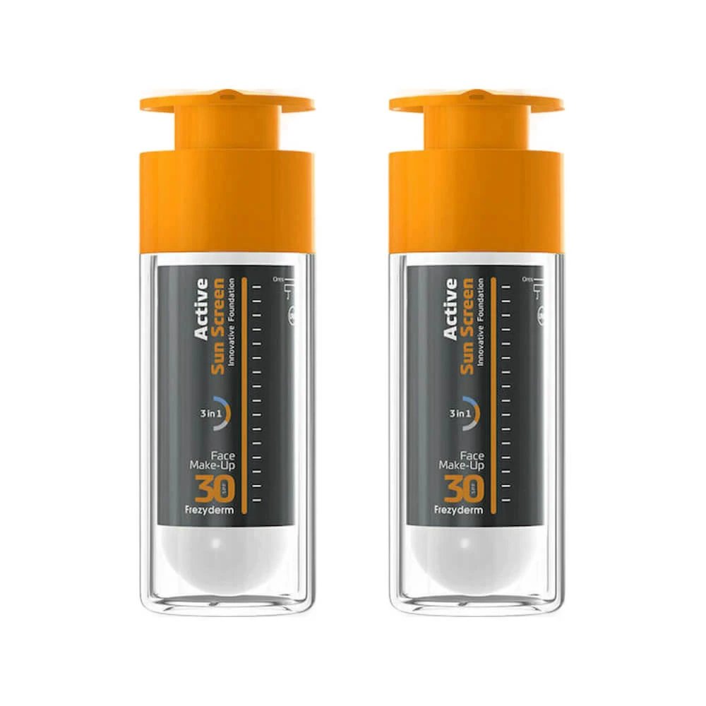 Frezyderm Active Sun Screen Innovative Foundation Cremă Solară de Față Rezistentă la Apă SPF30 2x30ml