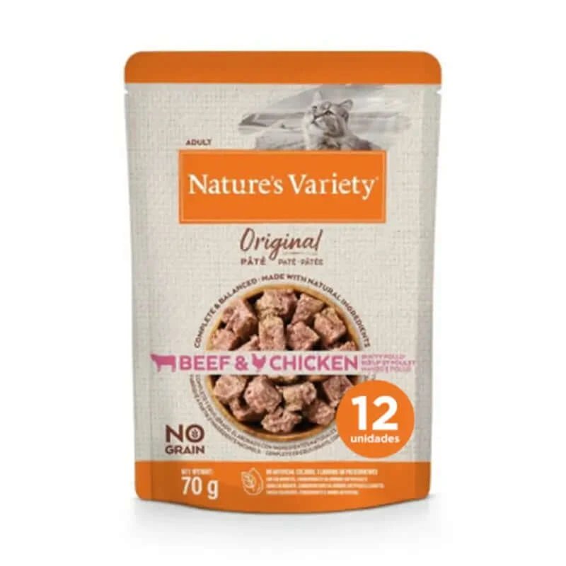 Nature'S Variety Feline Adult Original Pate Beef Chicken, 12 x 70 g, gustare pentru pisici