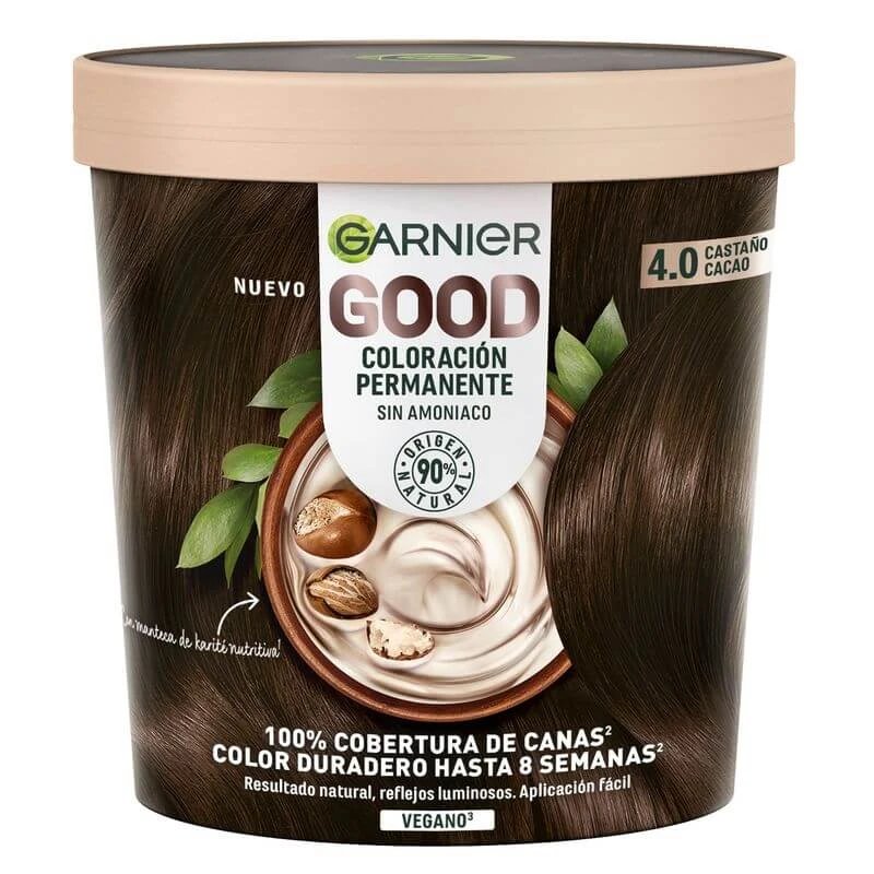 Garnier Good Permanent Colouring fără amoniac, 90% de origine naturală nuanță 4.0 maro cacao.