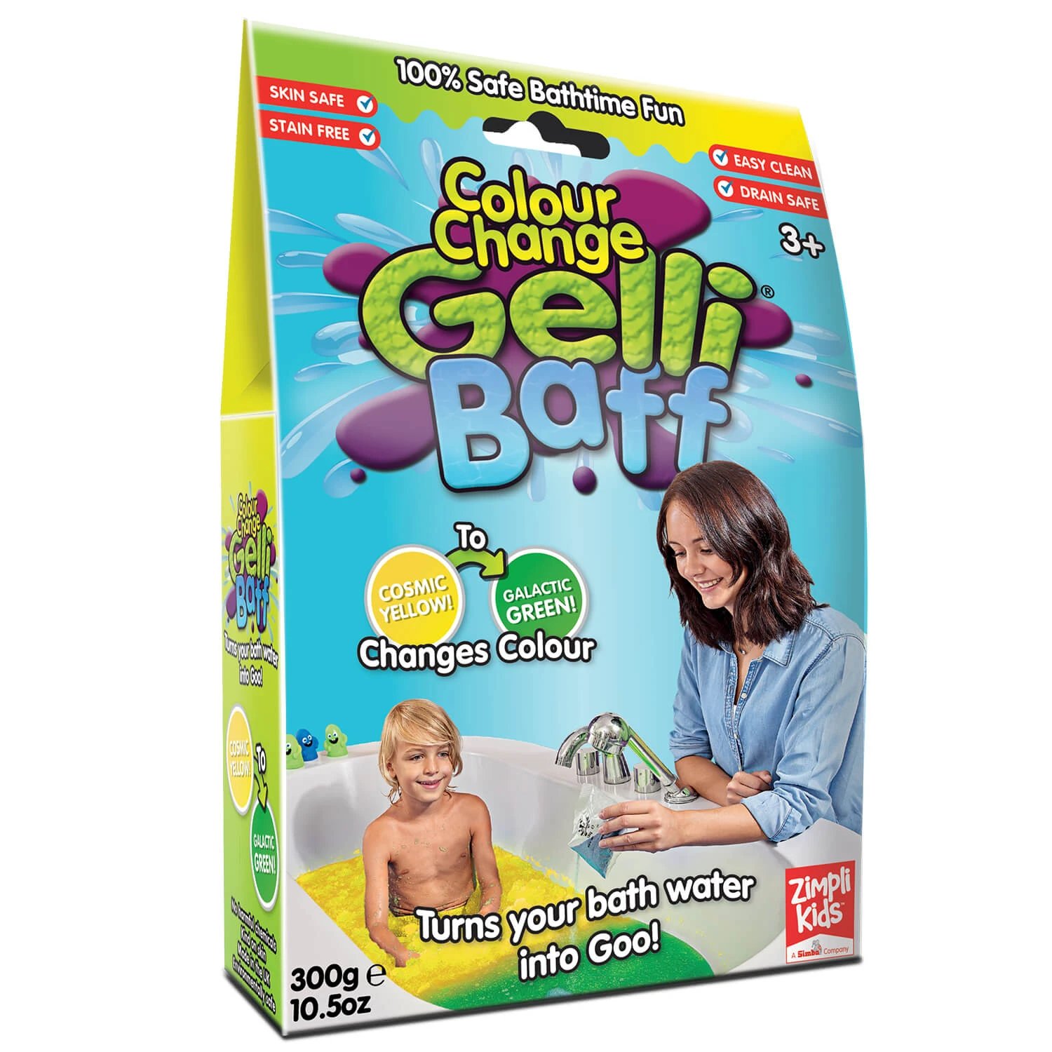 Zimpli Kids Gelli Baff Colour Change, pudră de baie magică, galben spațiu, de la 3 ani, 300 g