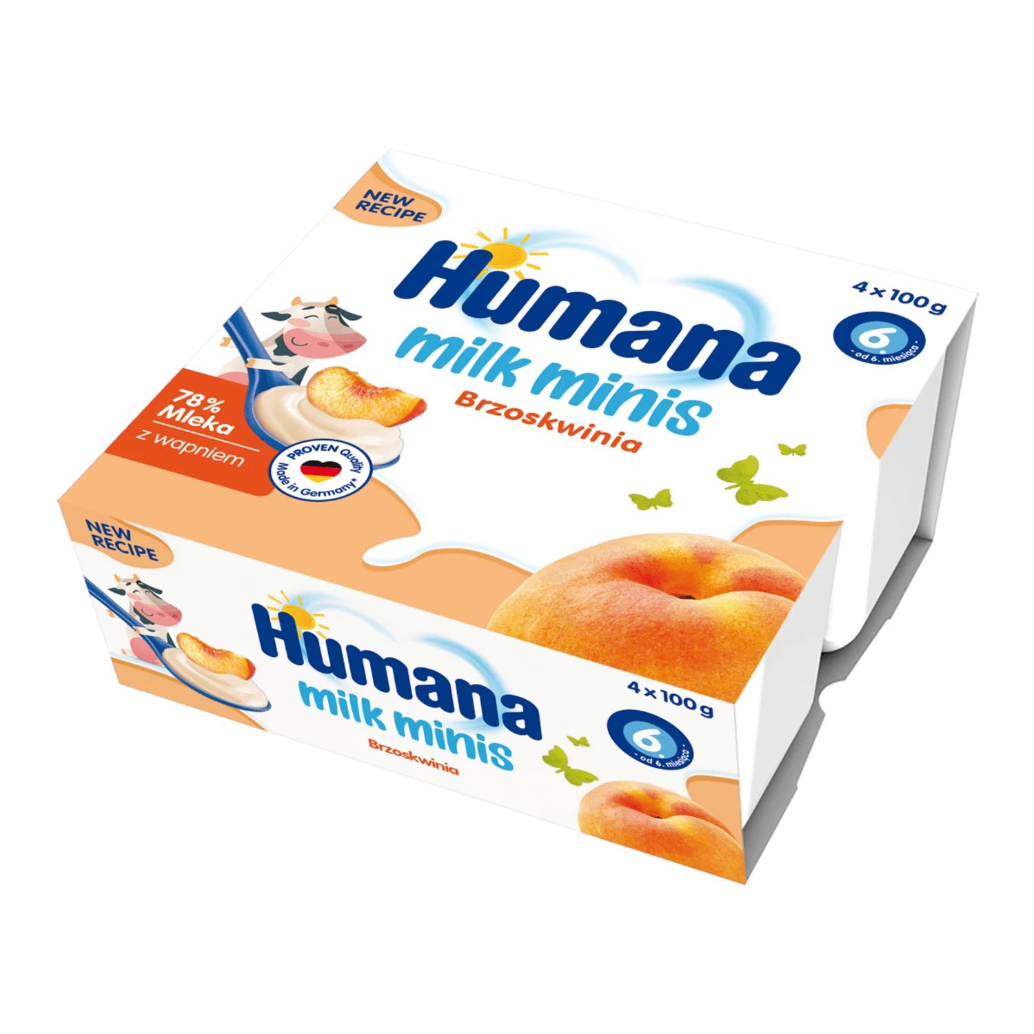 Humana Milk Minis Desert cu iaurt cu aromă de piersici, după 6 luni, 4 x 100 g