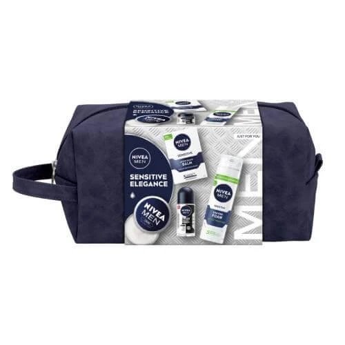 NIVEA MEN Sensitive Set Balsam după ras, 100ml + Spumă de ras calmantă, 200ml + Cremă de față și corp pentru bărbați, 75ml + Roll-On antiperspirant, 50ml