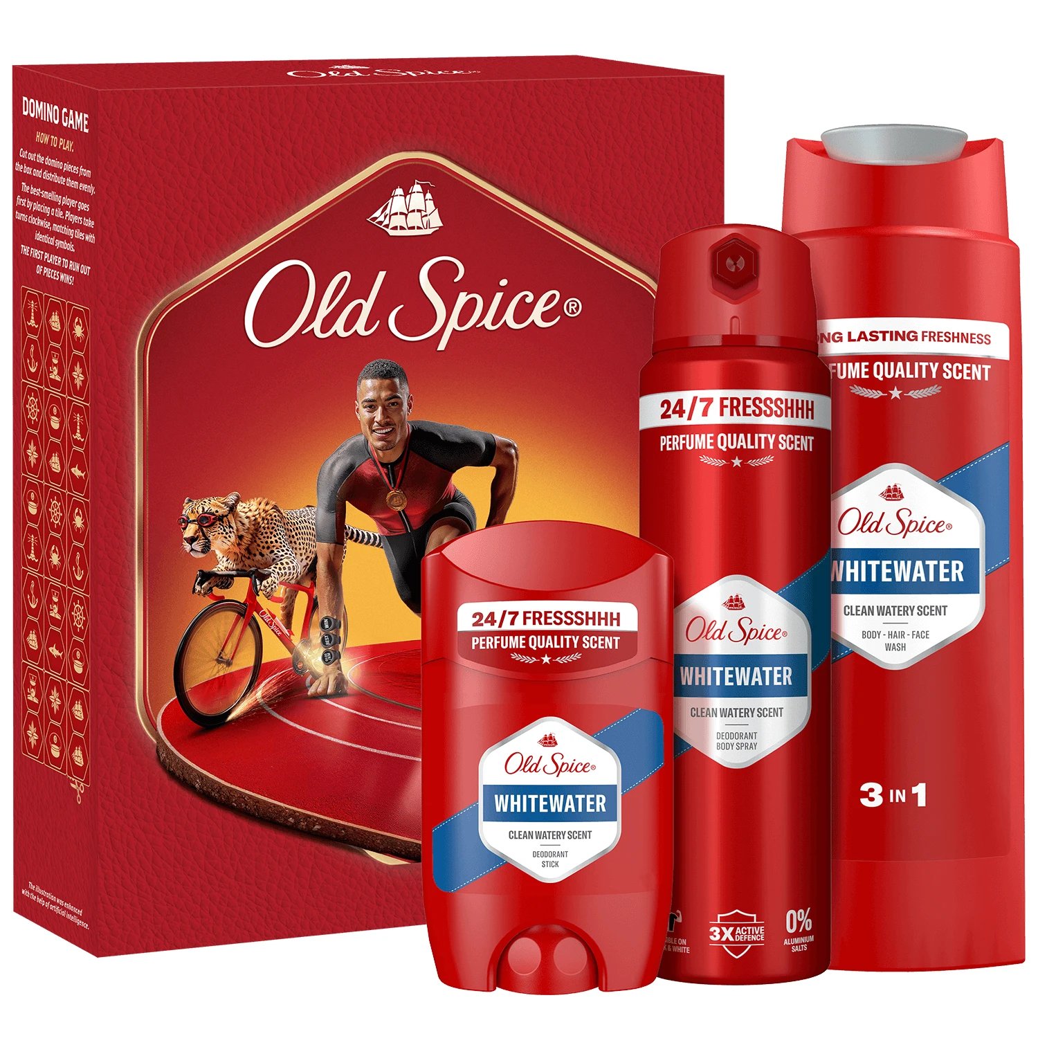 Kit Old Spice Ironman, Whitewater, deodorant stick, 50ml + deodorant spray, 150ml + gel de duș 3 în 1, 250ml