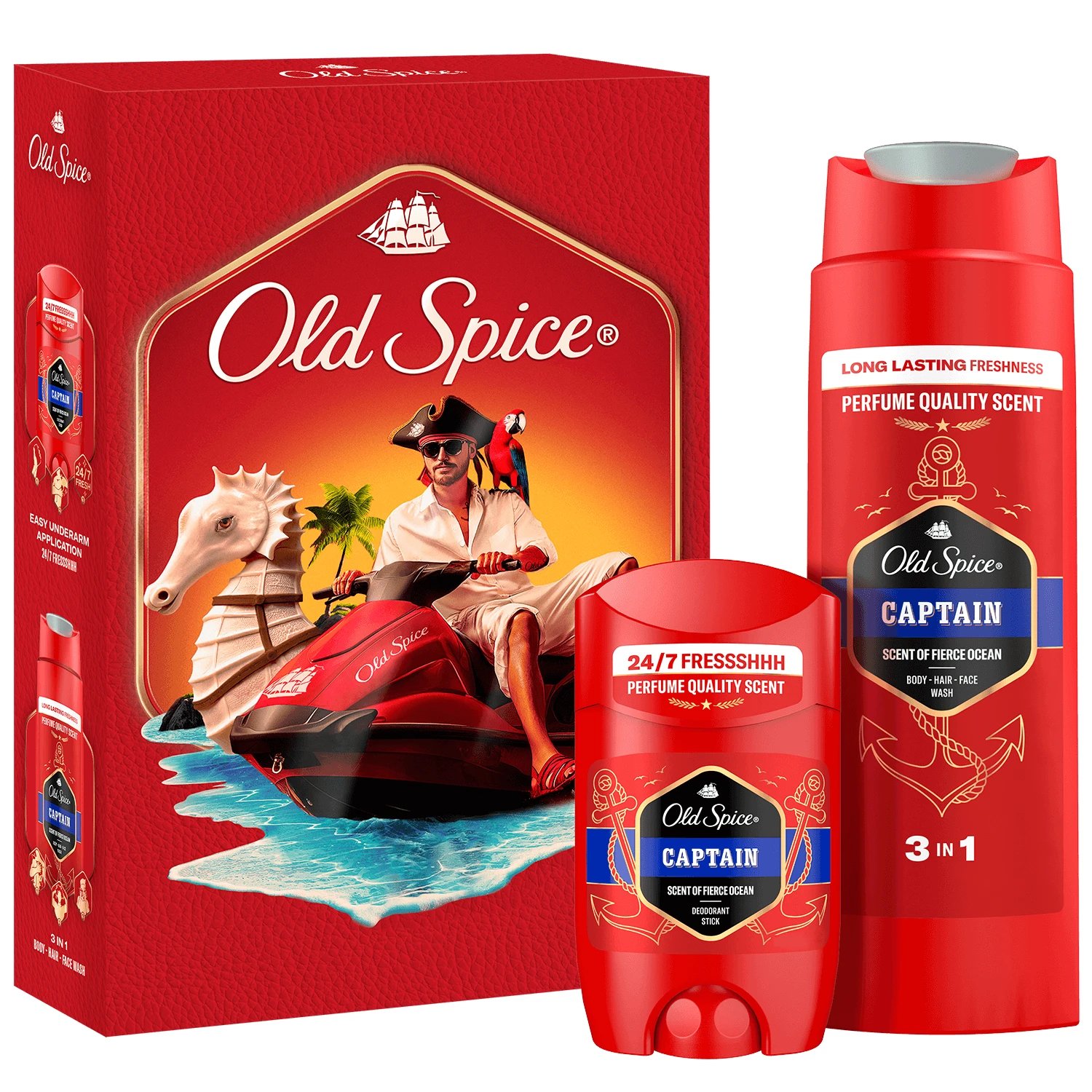 Set Old Spice Captain, deodorant stick, 50 ml + gel de duș 3 în 1, 250 ml