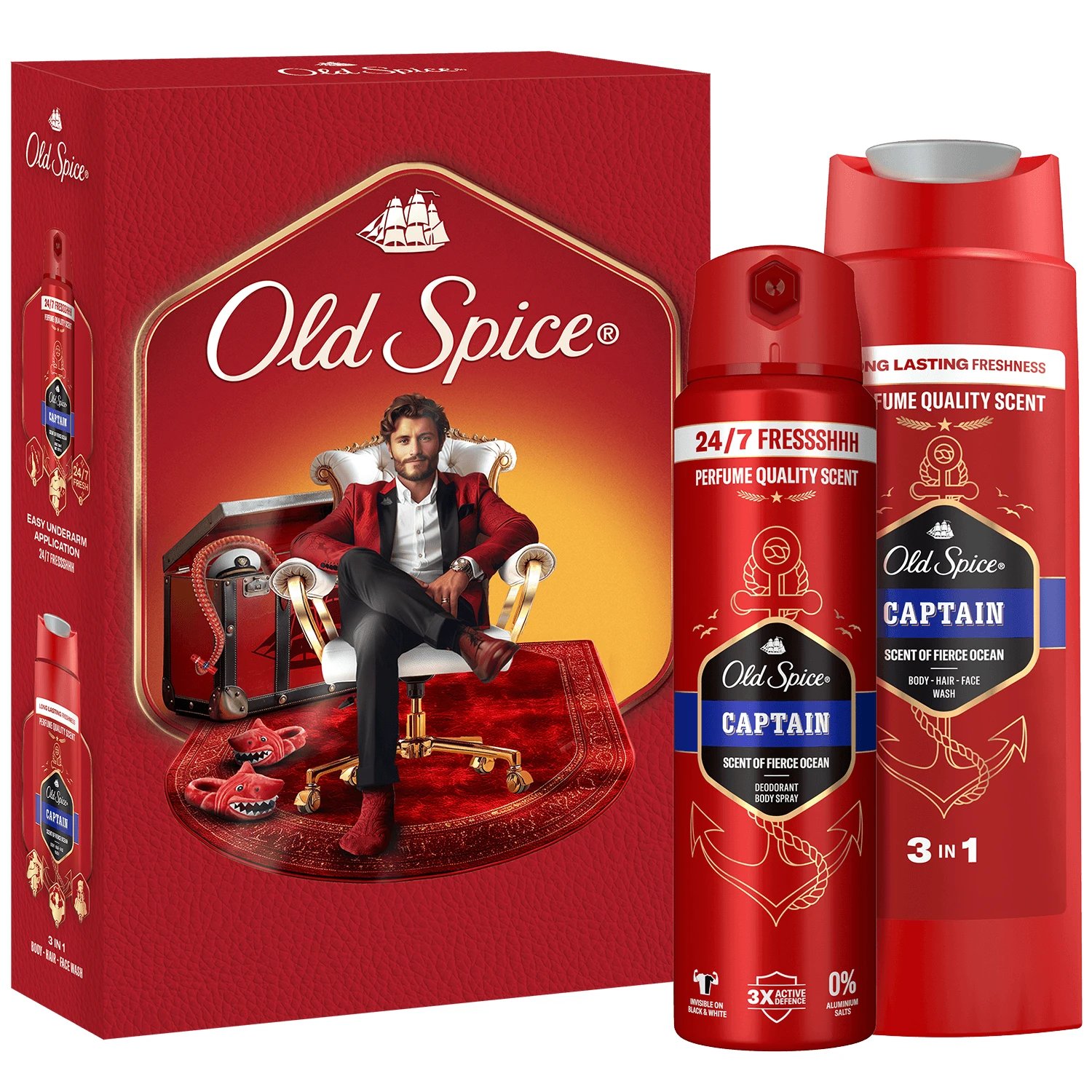 Old Spice Gentleman, set Captain, deodorant spray, 150ml + gel de duș 3 în 1, 250ml