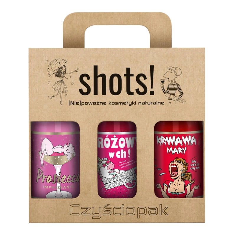 LaQ Shots Kit! Detergent pentru femei, Gel de duș, Prosiecco, 500 ml, Pink in the Ch!, 500 ml, Bloody Mary, 500 ml
