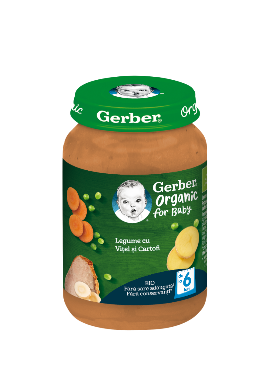 Piure Bio din legume cu vitel si cartofi de la 6 luni, 190g, Gerber