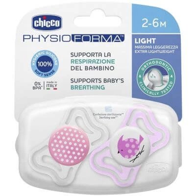 Chicco suzetă fată ușoară silicon 2-6 luni 2 bucăți