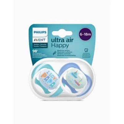 Avent ultra air suzetă papa/boat bărbat 6-18 luni 2 bucăți